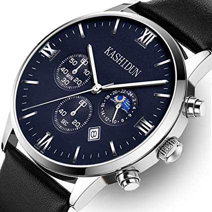 KASHIDUN Men's Watches Luxury Sports Casual Quartz Wristwatches Waterproof Chronograph Calendar Date Stainless Steel Band Black Color
