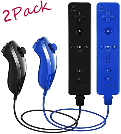 VTone 2 Packs Gesture Controller and Nunchuck Joystick Compatible for wii/wii u Console, Gamepad with Silicone Case and Wrist Strap for Christmas Holiday Birthday (Black and Dark Blue)