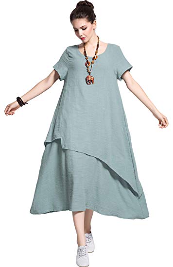Anysize Retro Soft Linen Cotton Dress Spring Summer Plus Size Clothing Y112