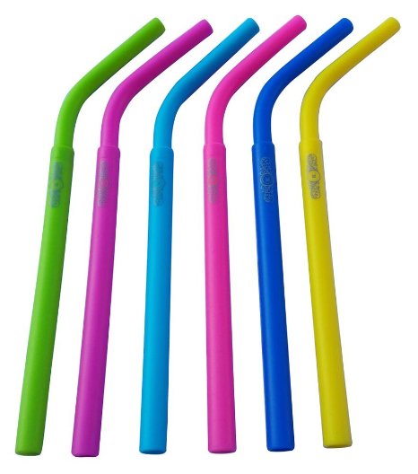 Reusable Food Grade Silicone Drinking Straws 6 PACK By DeLa'Casa - ECO-FRIENDLY & BPA-FREE, Safe For Kids - Flexible Smoothie Straws, Milkshake Straws & Party Straws, EASY CLEAN, DISHWASHER SAFE