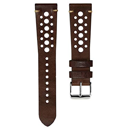 Geckota® Vintage Gillingham Genuine Leather Perforated Racing Watch Strap, 20mm & 22mm