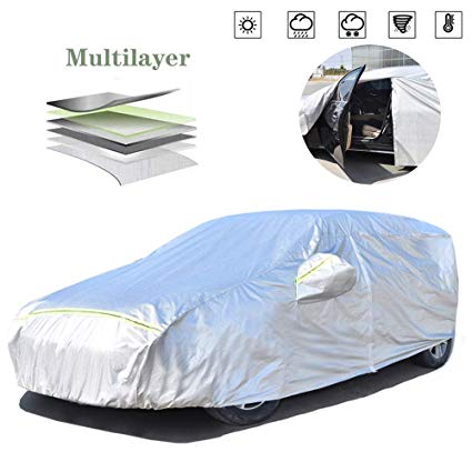 AOYMEI Full Car Cover Waterproof All Weather, Automobile Cover Sunproof Rainproof Windproof Scratch Resistant Reflective Strips Cotton Inside (Hatchback, fit Length (158’’-173’’))