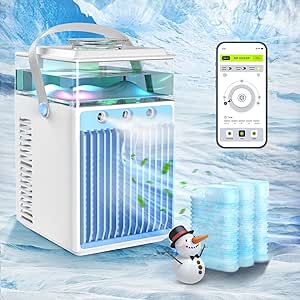 Portable Air Conditioners, 4 in 1 Rechargeable Mini Air Conditioner Evaporative Personal Cooler Humidifier with App Control, 800ML Mini AC Desktop Cooling Fan for Office Tent Bedroom