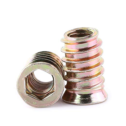 Zinc Plated Carbon Steel Furniture Hex Drive Nut Wood Insert Nuts M6/M8/M10, Full Thread(M10×25mm)