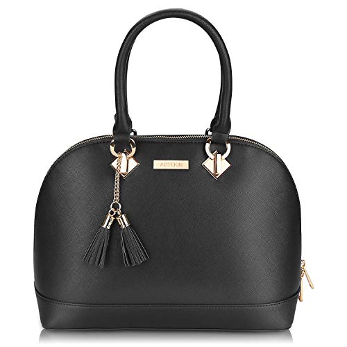 Women Top Handle Satchel Handbags Shoulder Bags Shell Shape Handbag Stylish Cross-body Purse Messenger Tote Bag (Black)