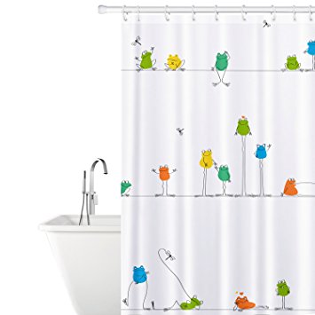 Tatkraft Funny Frogs Fabric Shower Curtain 180X180cm Waterproof Mildew Free with 12 Shower Rings