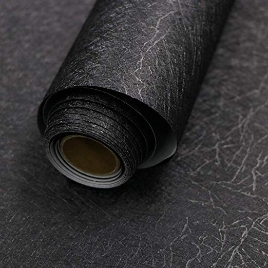 16" X 118" Black Silk Wallpaper Embossed Self Adhesive Peel and Stick Wallpaper Removable Kitchen Wallpaper Vinyl Black Wallpaper Cabinet Furniture Countertop Shelf Paper