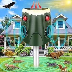 360° Solar Ultrasonic Animal Repellent, Cat Repellent Outdoor, 2024 Newest Deer Deterrent Device with Motion Sensor& Flashing Light, Repel Dogs Bird Skunk Rabbit Squirrels for Yard Garden Outside