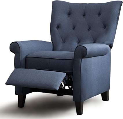 ANJ Recliner Elizabeth Accent Chair for Living Room Easy to Push Mechanism, Elegant Roll Arm Chair for Bedroom (Dark Blue)