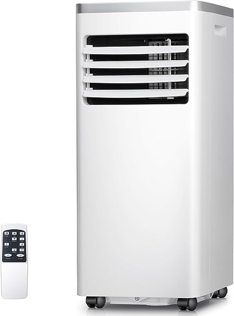 R.W.FLAME 8,000 BTU Portable Air Conditioner,3-in-1 Portable AC Unit for Room Up to 350 Sq.Ft,Air Conditioner with 2 Fan Speeds/Remote Control/24Hrs Timer/Installation Kit for Home/Office White&Silver