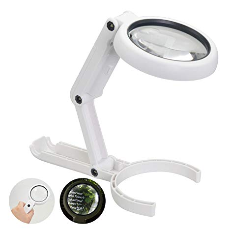 YOCTOSUN Magnifying Glass with Light, Hands Fee & Desktop Magnifier with 5X and 11X Magnification, 8 Bright LED Lights and Foldable Handle, Ideal for Reading, Jewlery, Coins, Craft & Hobbies