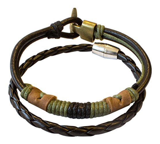 Genuine Leather Bracelet Combo 2in1 Unisex Linen Wrap Vintage Style 8-8.5 Alloy Stainless