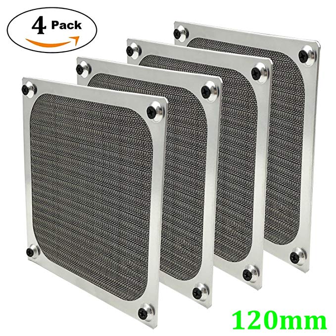 120mm Computer Fan Filter Grills with Screws, Ultra Fine Aluminum Mesh, Silver Color - 4 Pack