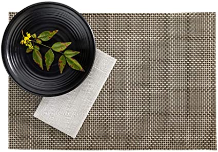 Amalfi Basketweave Cobblestone Vinyl Woven Placemat - 16" x 12" - 6 count box - Restaurantware