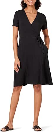 Amazon Essentials Women's Short Sleeve Faux-Wrap Dress