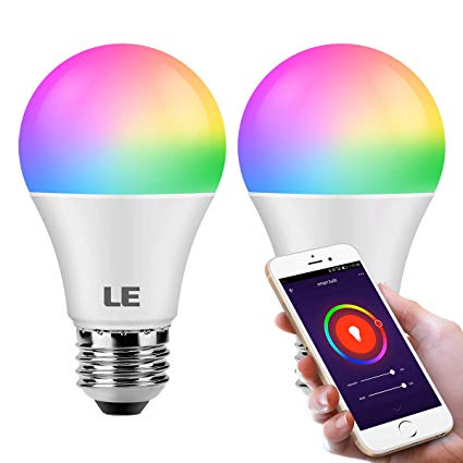 LE WiFi Smart LED Light Bulbs, Color Changing Lights, RGBW 2700K-6500K, Works with Alexa, Google Home and IFTTT, Dimmable with App, No Hub Required, 60 Watt Equivalent, A19 E26 (2 Pack)