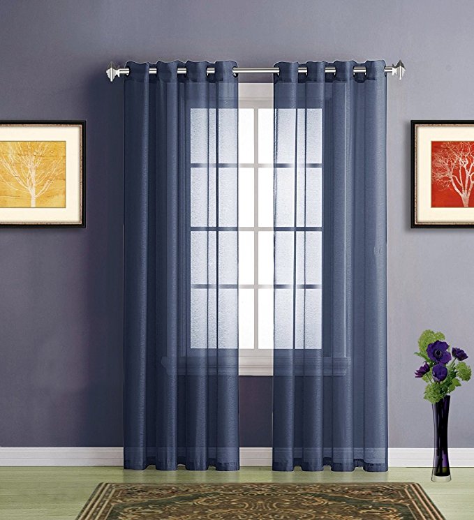 Warm Home Designs Pair of 2 Longer Size 54" (Width) x 95" (Length) Navy Blue (Royal Indigo) Sheer Window Curtains. 2 Elegant Voile Panel Drapes are 108 Inch Wide Total - K Navy 95"