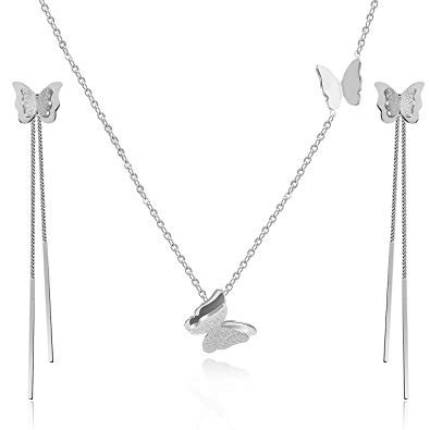 EVEVIC Stainless Steel Butterfly Necklace Earrings Set for Women Girls 14K Gold Plated Jewelry Sets
