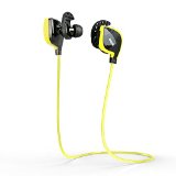 Merit Sweatproof Bluetooth 41 Headset with Dual Mic and AptX for Running Gym Hiking Jogging Sport Wireless Headphone with NFC for iPhone 6 6Plus iPad iPod Samsung Galaxy S6 S6 Edge Note 4 Sony LG and other Android Phones Yellow