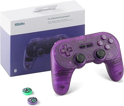 8Bitdo Pro 2 Bluetooth Controller - for Switch PC Windows Android MacOS Steam Raspberry Pi (Transparent Purple)