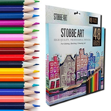 STOBBE ART 48 Colored Pencils Set For Adult/Children Coloring & FREE BONUS Download Book! Perfect For Drawing/Sketching/Secret Garden Coloring - 48 Premier Assorted Color Pencils are RELAXING TO USE.