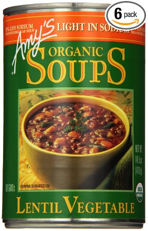 Amy's Organic Soups, Light in Sodium Lentil Vegetable, 14.5 Ounce (Pack of 6)