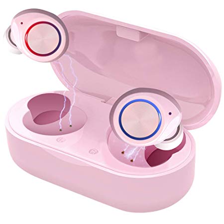 True Wireless Earbuds Bluetooth 5.0 with Mic,HD Stereo Touch Control in-Ear Headphones,IPX7 Waterproof Sports Earphone with Charging Case (Pink)