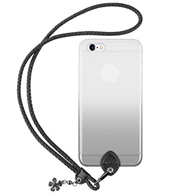 pzoz iPhone 6 Plus Lanyard Case, Silicone Case Cover Holder Long Hanging Neck Wrist Strap Outdoors Travel Necklace for iPhone 6 Plus/6S Plus (Clear Black)