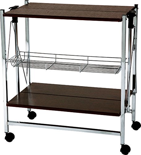 AZUMAYA Folding Chrome Kitchen Cart Wheels Storage Brown PW-314BR KD Furniture