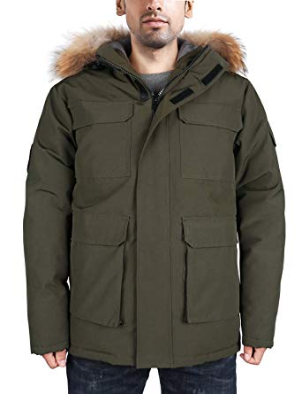 HARD LAND Men’s Goose Down Parka Winter Coats Expedition Jacket Waterproof Warmest Outerwear with Real Fur Hood