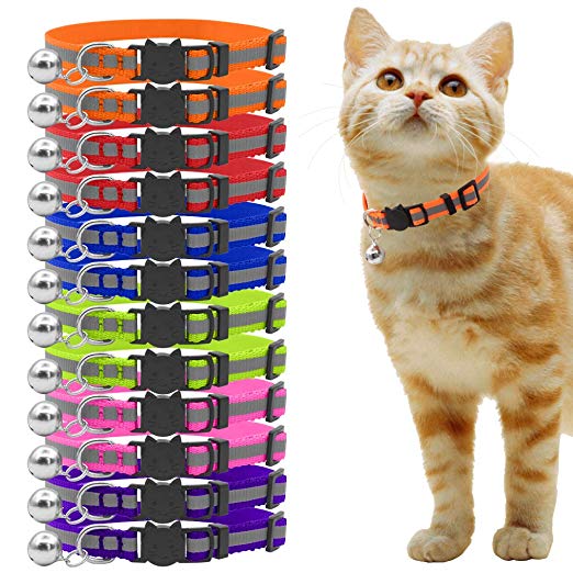 OFPUPPY 12 Pcs Cat Collars Breakaway - Reflective Nylon Safety Collars with Bell for Kitty Kitten