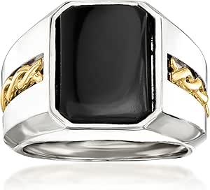 Ross-Simons Men's Black Onyx Ring in Sterling Silver and 14kt Yellow Gold