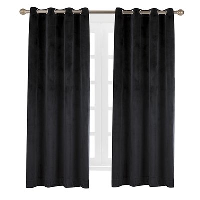 Cherry Home Luxury Velvet Blackout Curtains Panels With Grommet Draperies Eyelet 52Wx72L Inch Black, 2 Panels for Theater,Bedroom, Living Room and Hotel