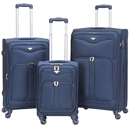 Flight Knight Lightweight 4 Wheel 800D Soft Case Suitcases Maximum Size For Delta, Cabin   Medium   Large Navy FK0039_3SET