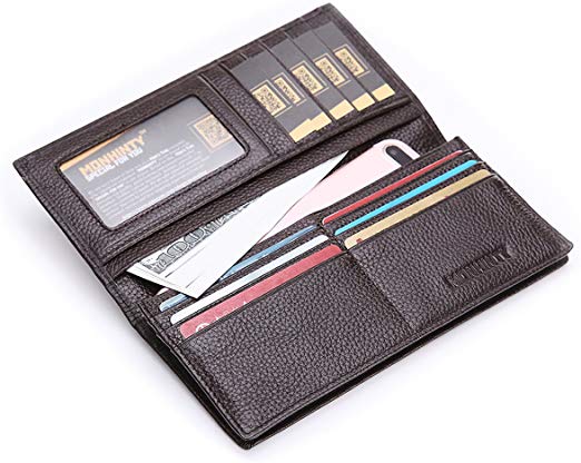 Men's RFID Blocking Genuine Leather Credit Card Long Bifold Wallet Case