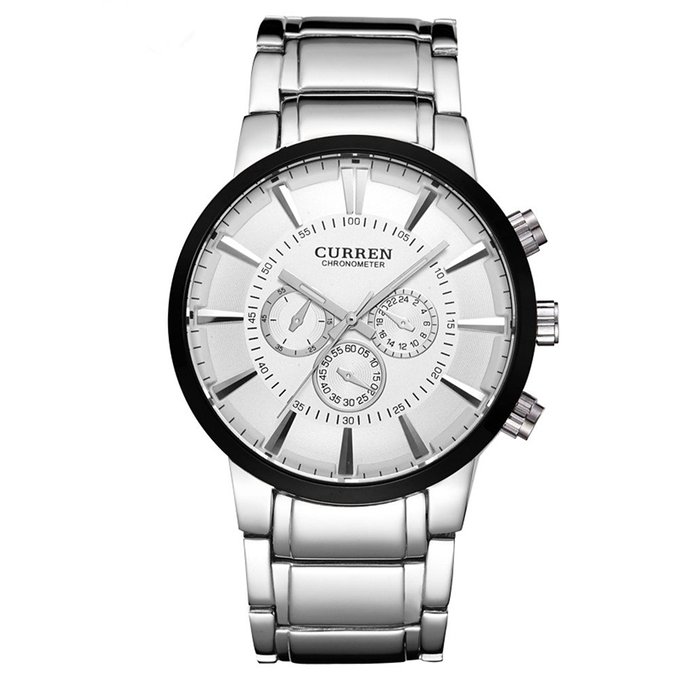 Men's Big Dial Analog Silver Stainless Steel Quartz Watch with Link Bracelet