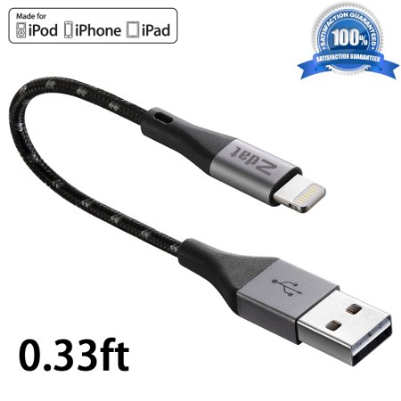 Apple MFi Certified Zdatt 033ft10cm Mini Nylon Braided Reversible Lightning Cable USB Charging Sync Cord with Aluminum Connector for iPhone 6s6 Plus5s5c5SE iPad AirMiniPro iPod-Black