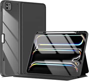 ProCase for iPad Pro 13 Inch 2024 M4 Case with Pencil Holder, Clear Back Tri-Angle Folio Stand Hard Shell Book Cover for iPad Pro 13” 7th Generation A2925 A2926 A3007 -Black