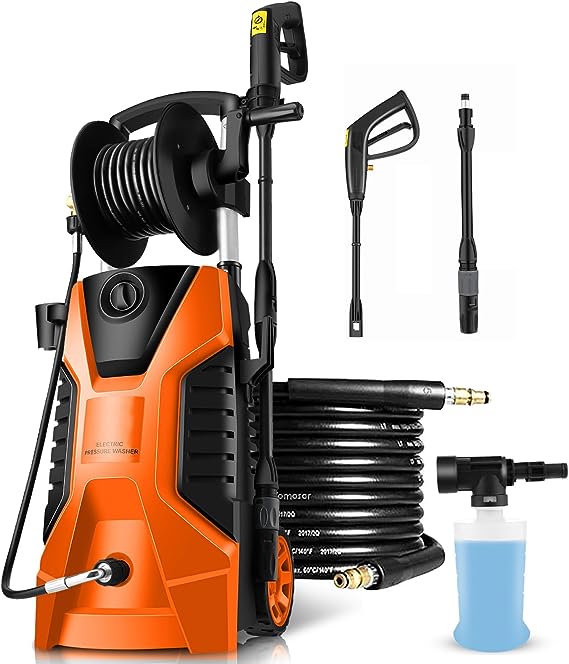 mrliance MPD3100 Pressure Washer, 2000W Electric Power Washer, 2.2GPM Power Washer Electric Powered with Adjustable Nozzle, Portable Pressure Washer with Foam Cannon for Car Driveway Patio Yard Orange