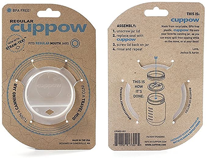 Original Cuppow Regular - Drinking Lid for Regular Mouth Canning Jar! (clear, 2 Pack)