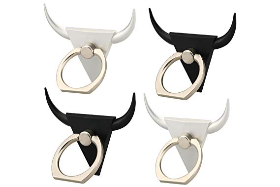 lenoup (4 pcs) Cell Phone Holder,360°Rotation Bull Phone Ring Kickstand,Universal Cell Phone Ring Grip for Iphone 7 7 plus SE 6 6S,Galaxy S6 S7 and Almost All Phones/Pad(Silver Black Bull)