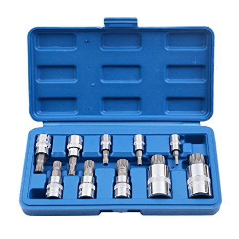 Goplus 10pc XZN 12 Point MM Triple Square Spline Bit Socket Set Tamper Proof