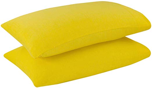 DELANNA Jersey Knit Pillowcases Soft Breathable Cotton Rich T-Shirt Weave (Yellow, King)