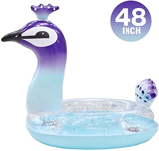 Boxgear Inflatable Float, Glitter Sequin Animal Pool Floats, Swimming Pool Ring, Peacock Pool Inflatables for Kids and Adults, Pool Toys Inflatable Peacock Pool Float, (48 Inch)