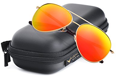 LUENX Aviator Polarised Sunglasses Mens Womens with Glasses Case - UV 400 Protection Colors Mirror 58mm