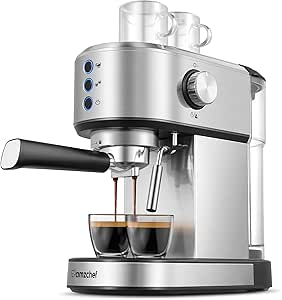 AMZCHEF Coffee Maker - Espresso Machines 20 Bar for Home with Milk Frother Steam Wand, Coffee Machine with 34oz Removable Water Tank, Machine a Cafe for Cappuccino, Latte for Mom or Dad - Light Silver