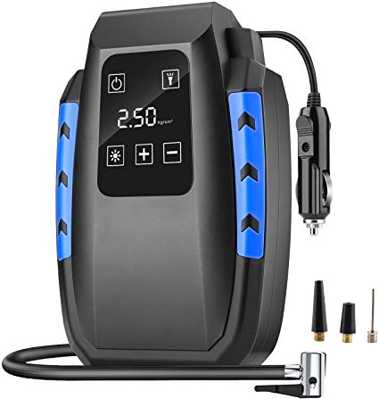DIZA100 Air Compressor Car Air Pump 150PSI 12V Tire Inflator Car Tire Compressor Portable Digital Compressor with Touch Button Emergency Lighting and Long Cable