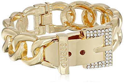 GUESS Womens Buckle Hinge Frozen Chain Bracelet w/Pave Accent