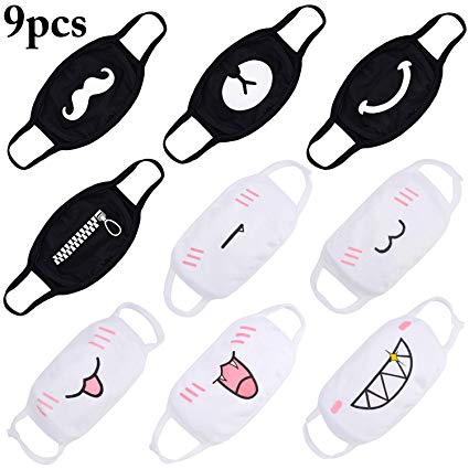 Aniwon Mouth Mask, 9PCS Unisex Cartoon Cotton Mask Anti Dust Mask Kawaii Cute Anime Kaomoji Face Mask