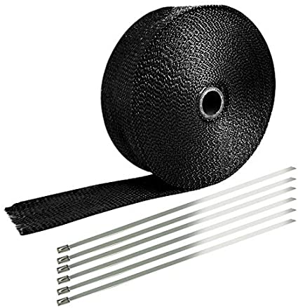 2" x 50' Black Exhaust Heat Wrap Roll Kit for Motorcycle Fiberglass Heat Shield Tape with Stainless Ties